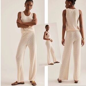 Selected Agny High-Rise Knit Cotton Crochet Trousers birch creamy colour size S